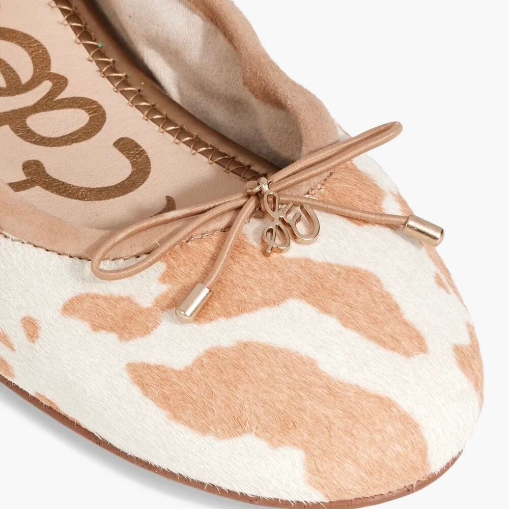 NIB Sam Edelman Felicia 9M Ballet Flats Printed Calf Hair Natural Ivory